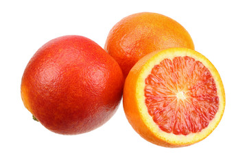 Red blood orange fruit with slices isolated on white background
