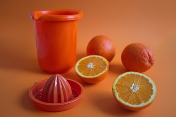 High angle view of the oranges on a orange background