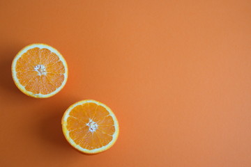 High angle view of the oranges on a orange background