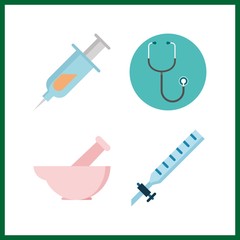 4 cure icon. Vector illustration cure set. stethoscope and mortar icons for cure works