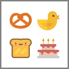 4 baked icon. Vector illustration baked set. pretzel and chicken icons for baked works