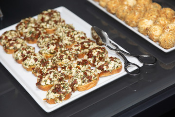 Small snacks on the table in the restaurant