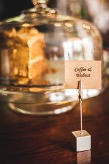 coffee and walnut cake on stand