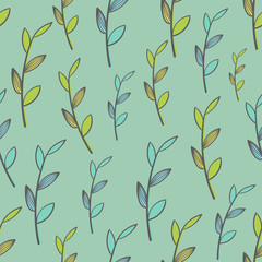 seamless pattern with simple branches in green colors