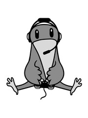 gamer zocken konsole controller spielen spaß computerspiel headset steuern rabe krähe sitzend boden vogel küken vögelchen comic cartoon süß niedlich clipart design cool gemalt