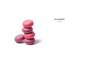 Pink lilac macaron or macaroon dessert on isolated background