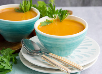 Pumpkin soup served in a bowl