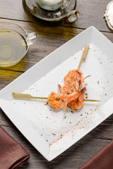 Delicious tiger shrimp skewers