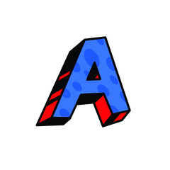 Logo, letter A. Vector. Linear, outline icon. Volumetric mark, 3D. Color capital letter. Illustration with pattern. Symbol on white background. Cartoon style. The image of the circus.
