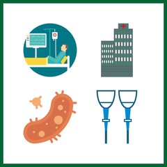 4 illness icon. Vector illustration illness set. bacteria and crutch icons for illness works