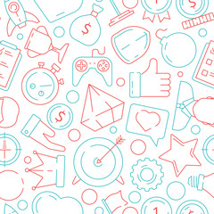 Game pattern. Gamification business symbols achivement rulers motivation challenge vector seamless background. Illustration of seamless pattern gamification business, achievement and prize