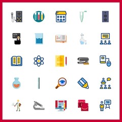 25 study icon. Vector illustration study set. open book and beaker icons for study works