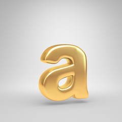 3D letter A lowercase. Shiny golden font isolated on white background