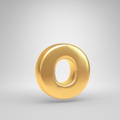 3D letter O lowercase. Shiny golden font isolated on white background