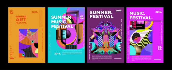 Summer Colorful Art and Music Festival Poster and Cover Template for Event, Magazine, and Web Banner.