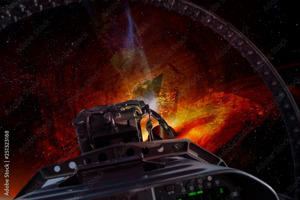 Wall mural war in an outer space between stars. explosion from the spaceship window. elements of this image fur