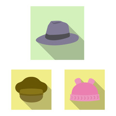 Vector illustration of headgear and cap logo. Collection of headgear and accessory stock vector illustration.