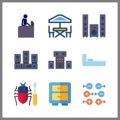 9 furniture icon. Vector illustration furniture set. bunk and sound system icons for furniture works