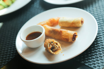 Fried spring rolls with sauce