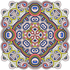 Square mandala with curls. Islam, Arabic, Indian, turkish, pakistan, chinese, ottoman motifs. - Vector