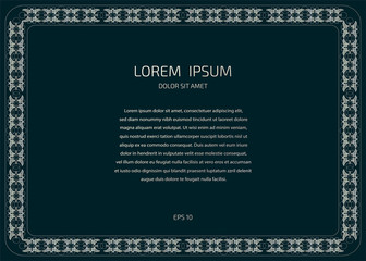 Rectangular frame with curved silver elements. Vector illustration isolated on a dark background.