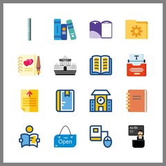 16 book icon. Vector illustration book set. guests book and online education icons for book works