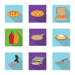 Vector illustration of pizza and food sign. Set of pizza and italy stock vector illustration.