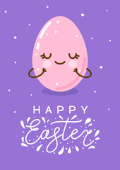 Fototapeta na wymiar Easter greeting card with cute happy egg