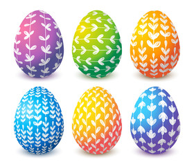Set of color Easter eggs with floral ornates