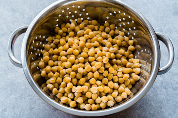 Cooked Chickpeas in Metal Colander / Strainer