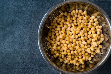 Cooked Chickpeas in Metal Colander / Strainer