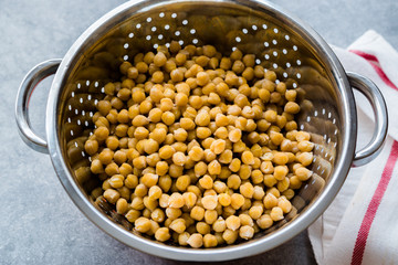 Cooked Chickpeas in Metal Colander / Strainer