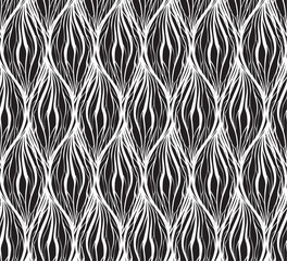 Black white texture with wavy hair lines. Vertical braids and chains. Vector pattern for fabrics wallpaper and your creativity