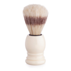 Classic shaving brush with raccoon fur isolated on white