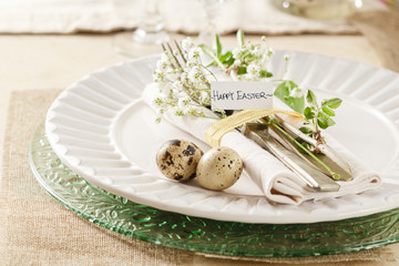 Easter table setting, Place setting for Easter Holiday.