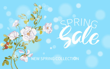 Inscription Spring Sale with white wild rose