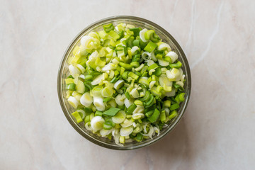 Chopped Chives in Glass Bowl for Salad.