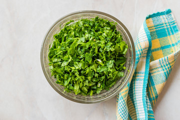 Chopped Parsley in Glass Bowl for Salad.