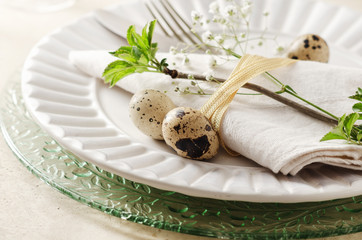 Easter table setting, Place setting for Easter Holiday.