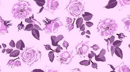 Seamless Rose Pattern, Rustic Floral Background.