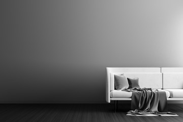 Empty wall mock up in Scandinavian style hipster interior. Minimalist modern interior design. 3D illustration.
