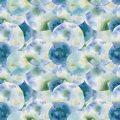 Seamless watercolor pattern, light blue watercolor circles and spots, vector