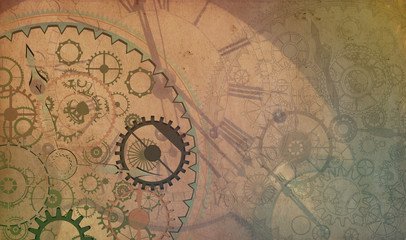 Steampunk compass, background, menu, old retro vintage, frame, cogs, canvas paper