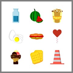 9 snack icon. Vector illustration snack set. cone and watermelon icons for snack works