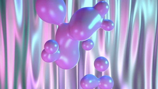Fantastic abstract 4k video background with  spheres of holographic, pearl and silver colors. 3d video loop geometric composition. Modern trendy postmodernism design,web-punk and vaporwave style.