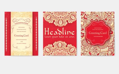 Universal flyer 3x4 with unique decoration. Invitation card for birthday, party or wedding. Traditional illustration design with typography for printing. Vertical festive postcard with invitation text