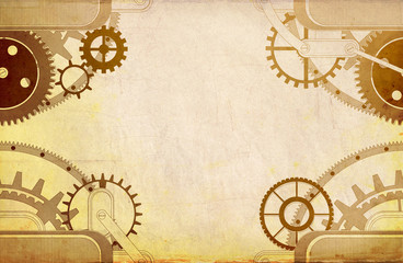 vintage steampunk old background, paper canvas frame, cogs, gears retro wallpaper