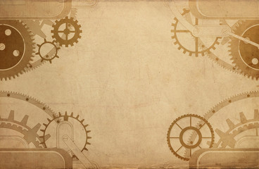 vintage steampunk old background, paper canvas frame, cogs, gears retro wallpaper