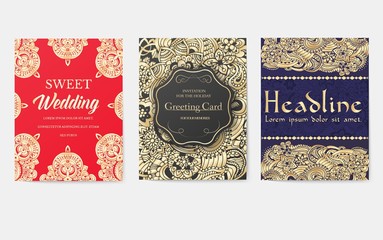 Universal flyer 3x4 with unique decoration. Invitation card for birthday, party or wedding. Traditional illustration design with typography for printing. Vertical festive postcard with invitation text