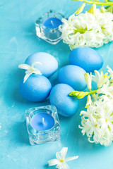 Festive background, Happy Easter greeting card in blue style